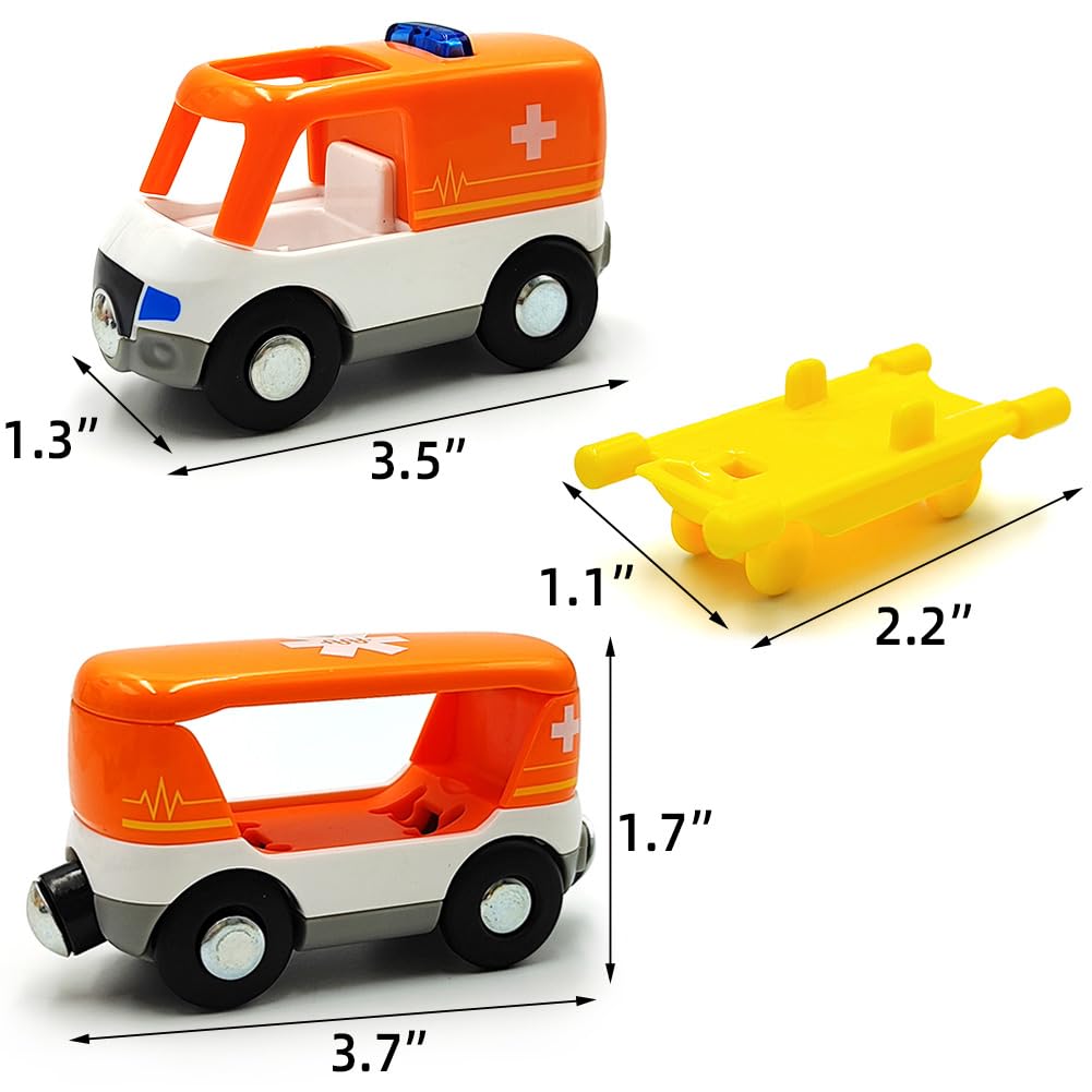 Magnetic Trains Cars Playset Wooden Train Track Accessories Station Wagon Train Set For Toddlers 3-5 Wooden Train Sets For Boys Ages 3-4-7 (Police Car B (With Light And Sound))