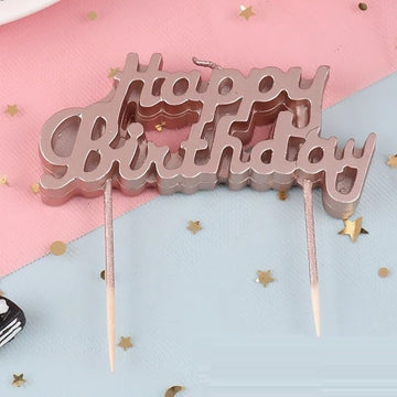 Amfin (Pack Of 1) Happy Birthday Candle For Cake - Rose Gold