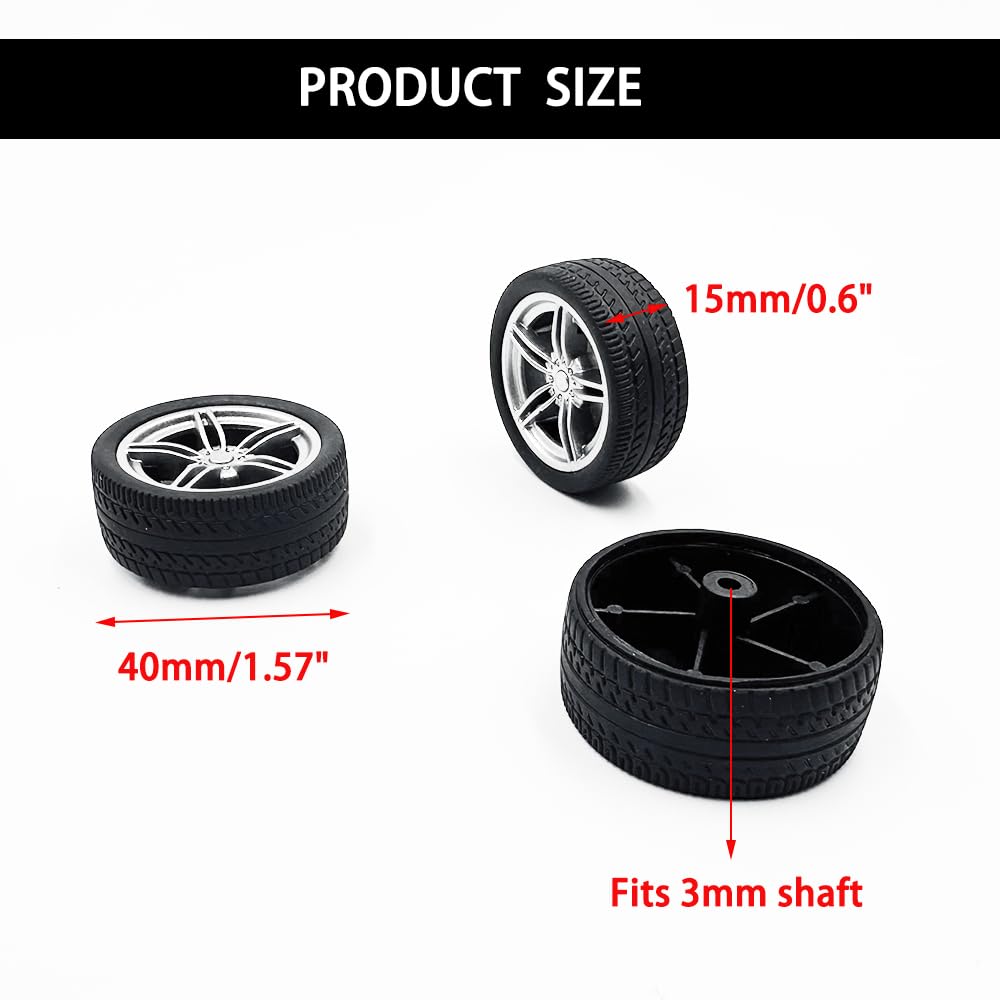 10PCS Toy Car Wheels 40mm Rubber Tire Wheels with Metal Shaft for RC Car Truck DIY Model Toy Wheel Replacement Accessories (3X40