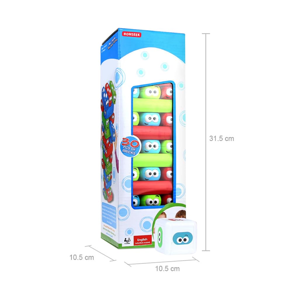 Homseek Tumbling Tower Stacking Blocks,Colored Cartoon Plastic Building Blocks Board Toppling Colorful Cube