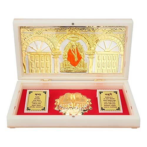 ARNAVIRA Gold Plated Photo Frame with Charan Paduka Pocket Temple for House Warming Gifts Return Gift Diwali Gift Puja Box (Shri