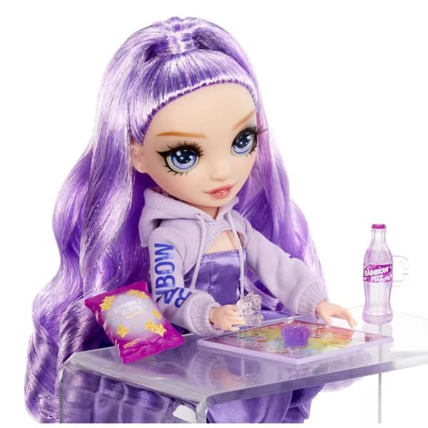 Rainbow High Sparkle and Shine Viola Doll 28 cm, Purple, Plastic, Model 427810-INT, Liquid Glitter Effect for Kids 4-12 Years Old