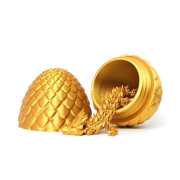 Flavery Dragon Egg - Gold - 3D Printed Egg With Flexible Pearly Sheen Dragon Inside, 3D Printed Surprise Gift, Articulated Drago