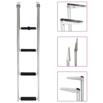 vidaXL Telescopic Folding Boarding Ladder - 4-Step Stainless Steel - Compact, High Strength, Slip-Proof Tread, with Mounting Acc