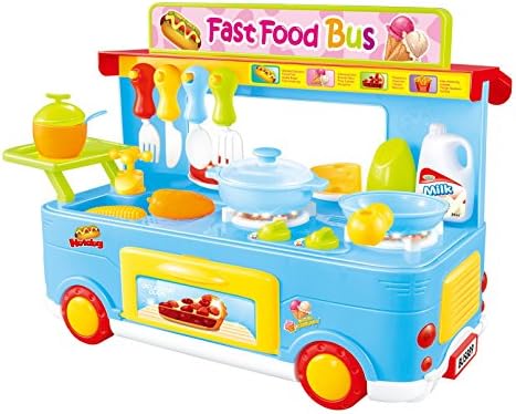Fast Food Bus Kitchen Play Set Toy 29pcs (Blue)