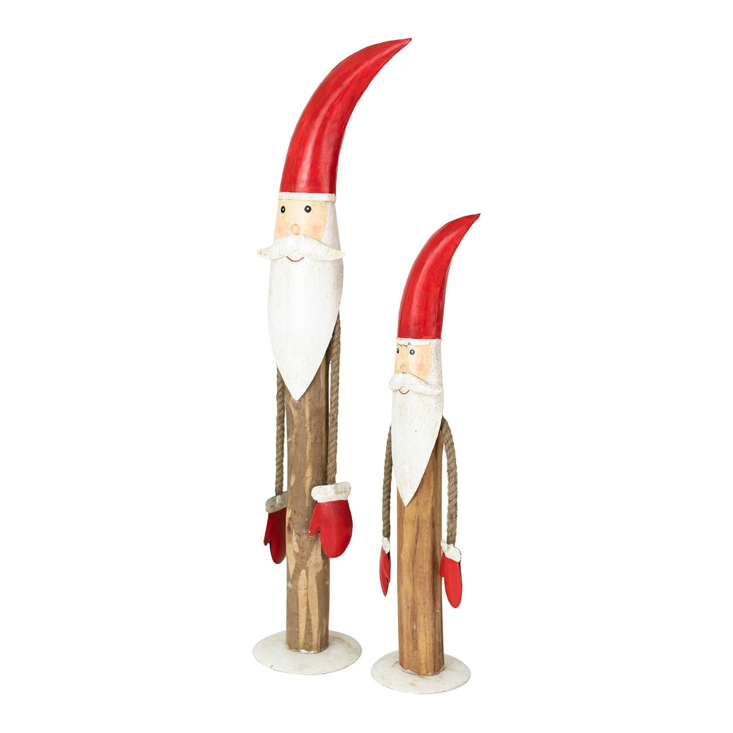 Set Of Two Painted Metal And Wood Santas