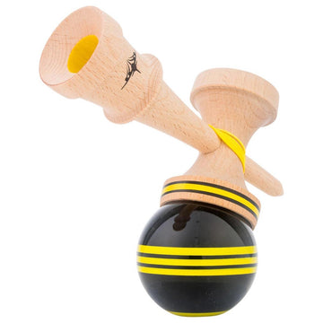 Kendama Usa - Kaizen Triple Stripe Kendama - Jet Shape, Black & Yellow, Includes Kendama, Extra-Long String, Kusa Spinner Bearin