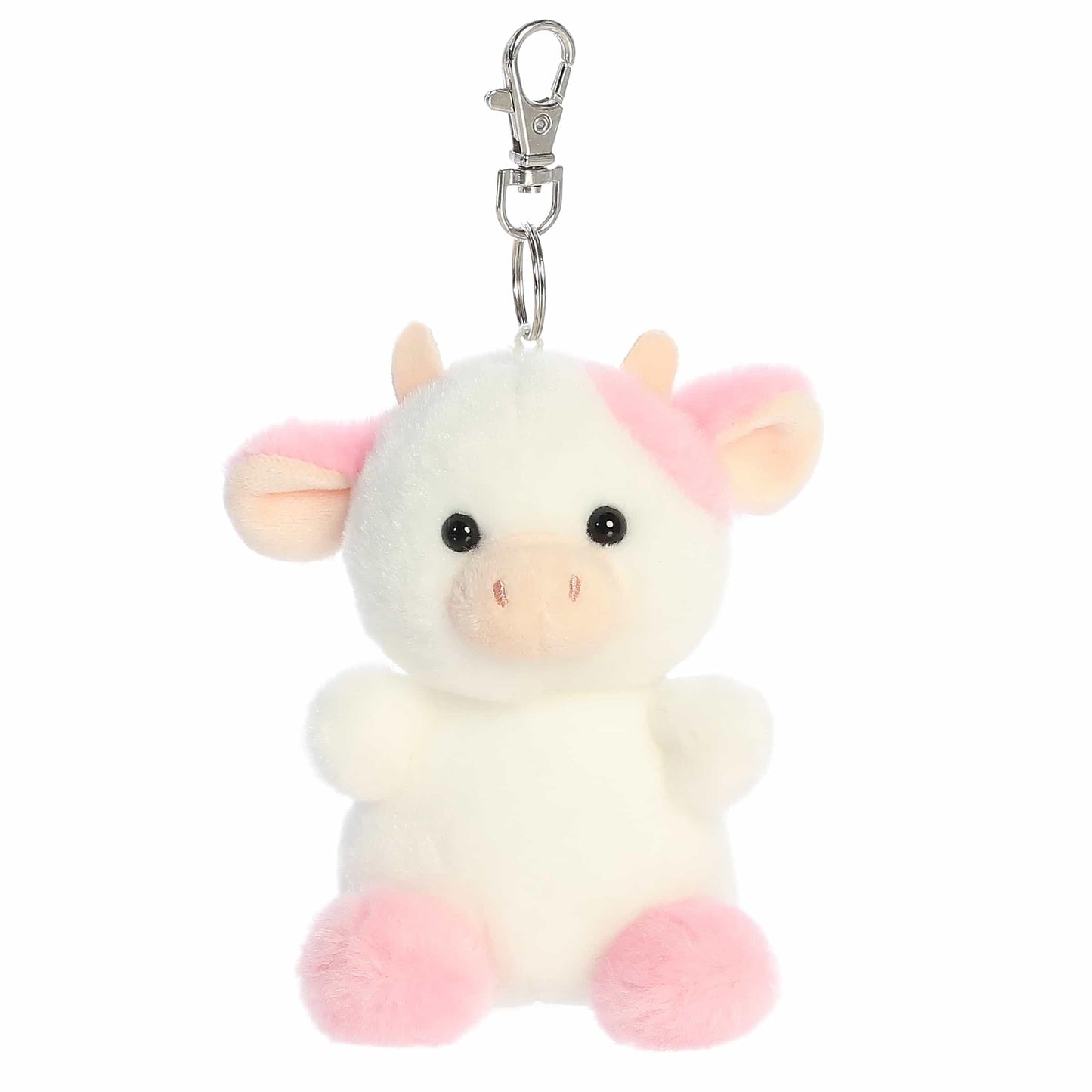 Aurora Adorable Palm Pals Belle Strawberry Cow Clip-On- Fun Collectible Plush For Kids and mature-themed Collectors - Perfect For Backpacks and Birthday Gifts - White 4 Inches