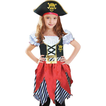 Wizland Girls Pirate Costume Buccaneer Princess Dress For Kids Pirate Lass Costume Pirate Role Play Dress Up Set 3-4Yrs