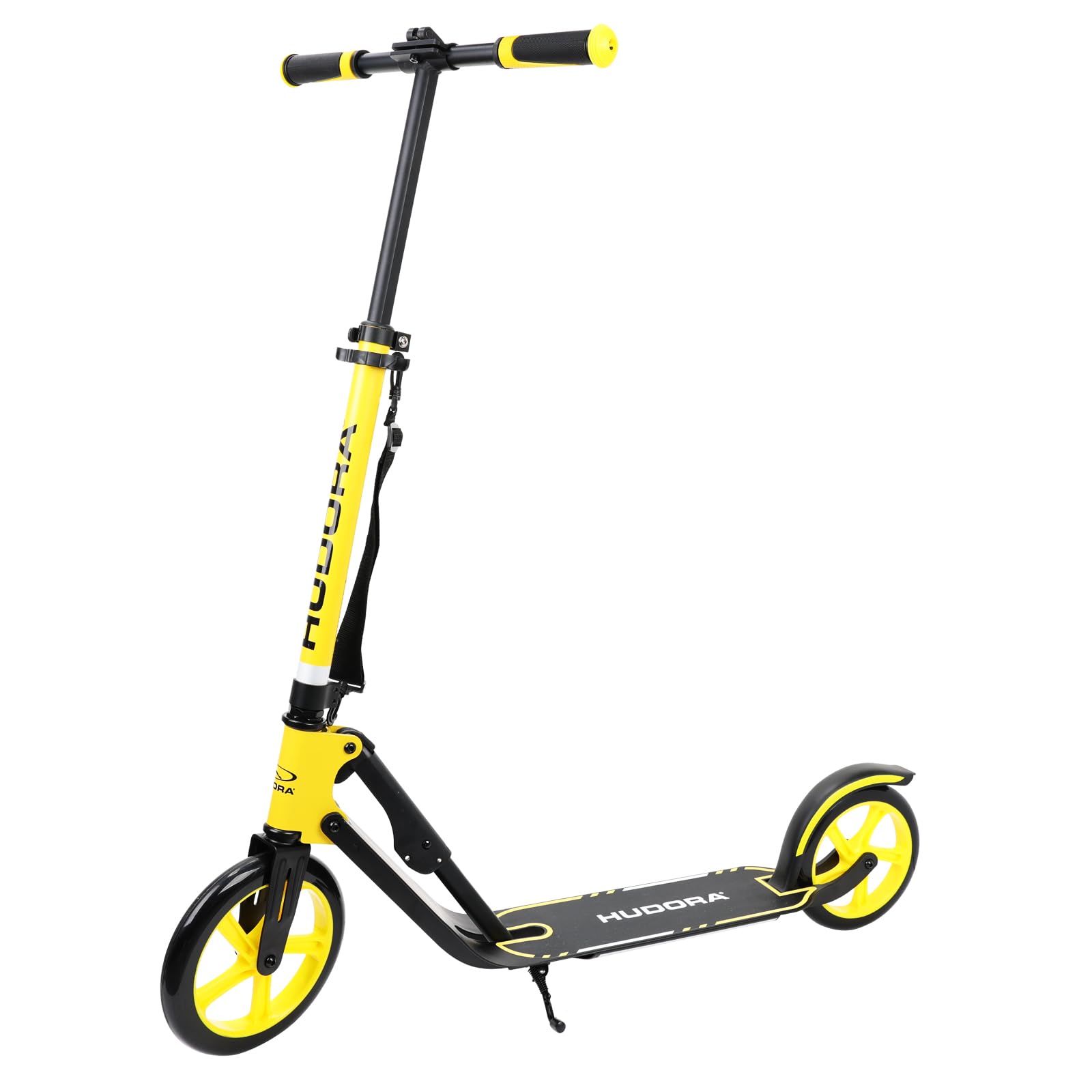 Hudora Scooter For Adults - Folding Adult Scooters Adjustable Height, Scooters For Teens 12 Years And Up, Kick Scooter For Outdoor Use, Lightweight Durable All-Aluminum Frame (Yellow)