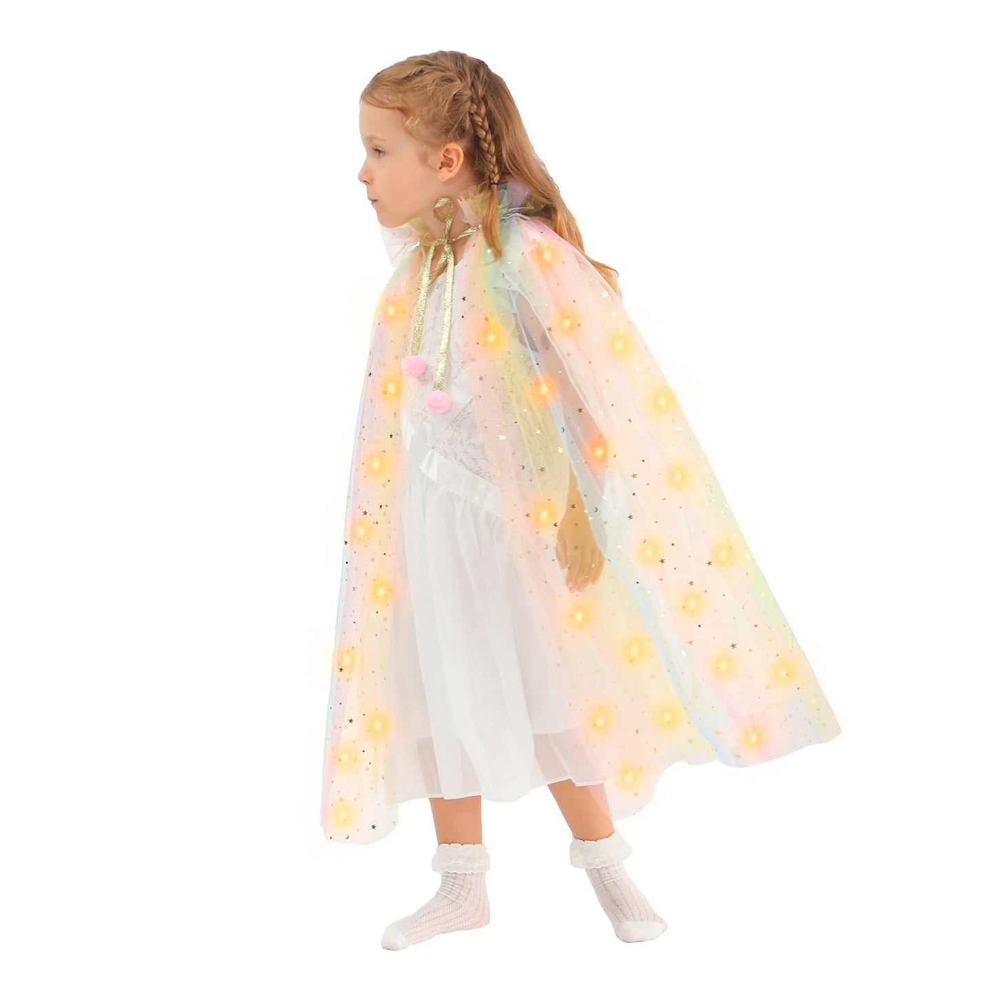 Hsctek Light Up Princess Cape, Yellow Princess Dress Up Tulle Cape, Coloful Princess Outfit Costume Accessories Kids Toddlers Girls