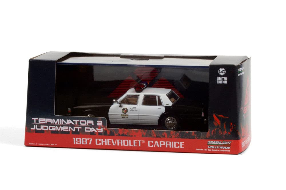 Greenlight 1987 Chevrolet Caprice Metropolitan Police Black And White Terminator 2: Judgment Day (1991) Movie 1/43 Diecast Model