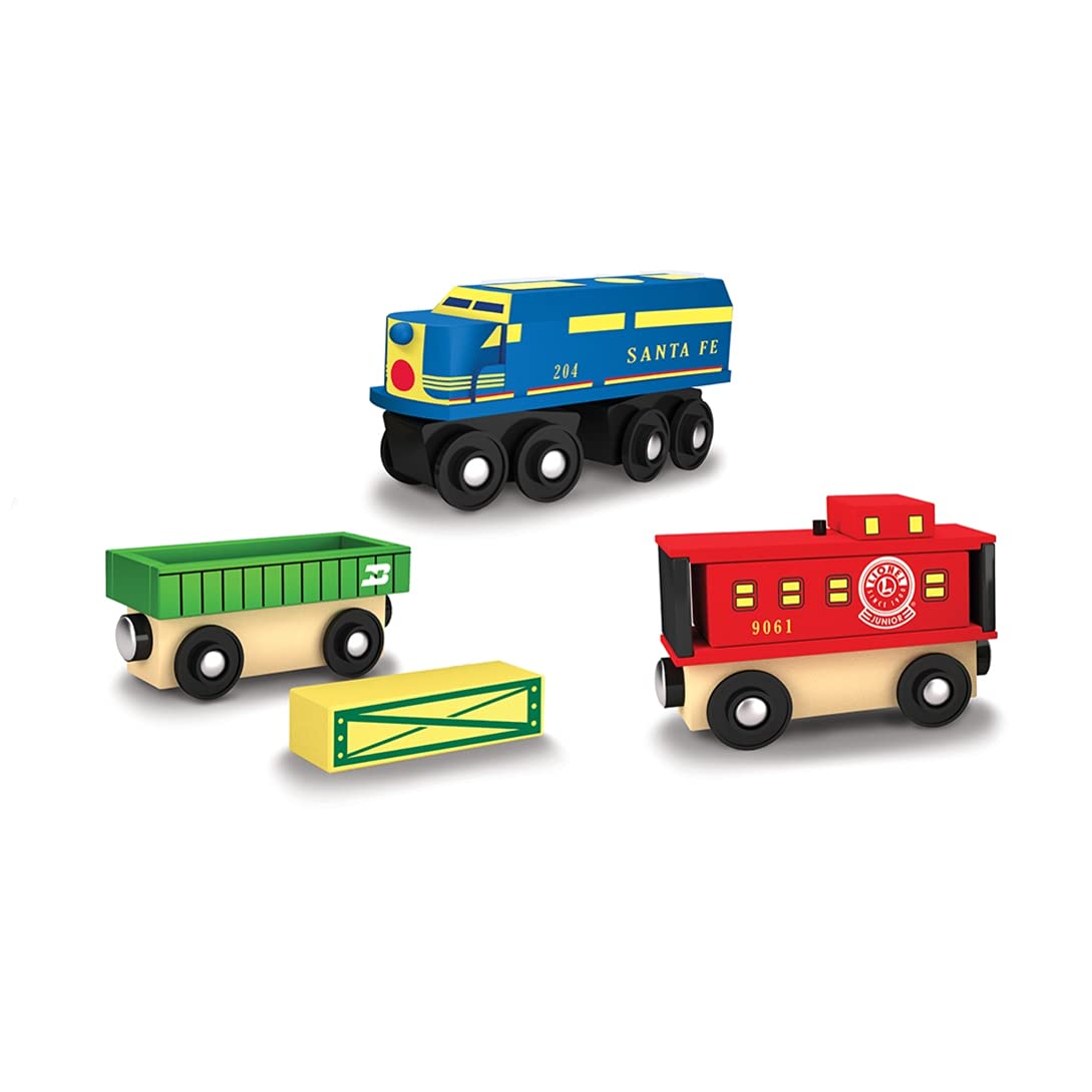 Masterpieces Wood Train Sets - Lionel Santa Fe Cargo 3 Piece Train Set - Officially Licensed Toddler & Kids Toy