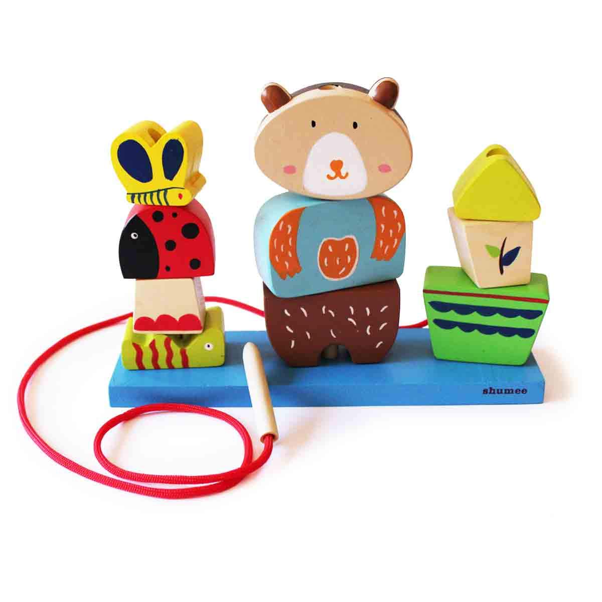 Shumee Wood 2 In 1 Jungle Lacing And Pegging Toy | (2 Years+) | Toddler Fine Motor Skills Activity Toy | Wooden Threading And Pe