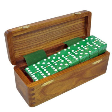 Marion Domino Double Six Green Jumbo Tournament Professional Size With Spinners In Dovetail Sheesham Wood Box.