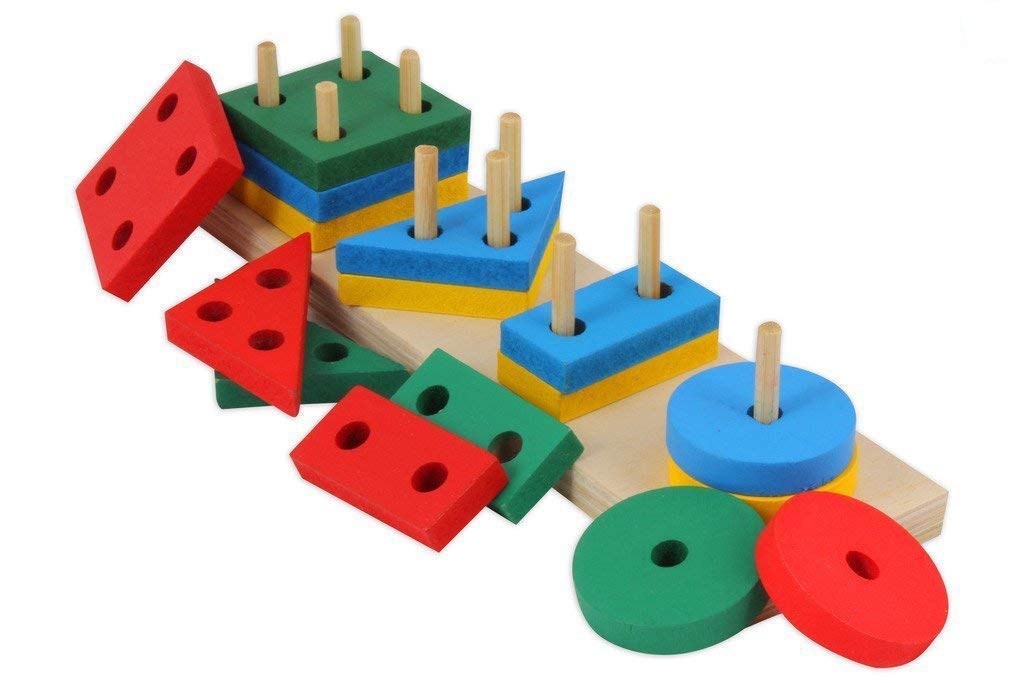 Skywalk Wooden Intellectual Geometric Shape Matching Four Column Blocks Educational & Learning Toys, Wooden Geometric Shape Sort