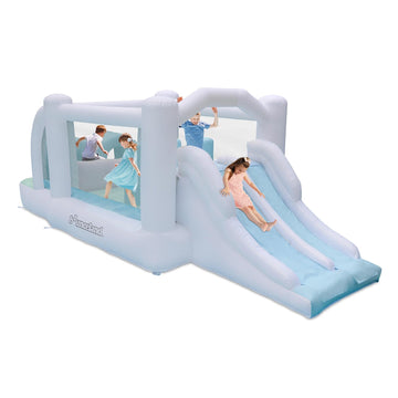 Bounceland Obstacle Dream Bouncer Combo Slides,18.5 Ft X 8.5 Ft X 6 Ft H, Air Blower Included With Gfci, Dual Slides, Obstacle Course, Trendy Neutral Color, Indoor And Outdoor Play For Kids