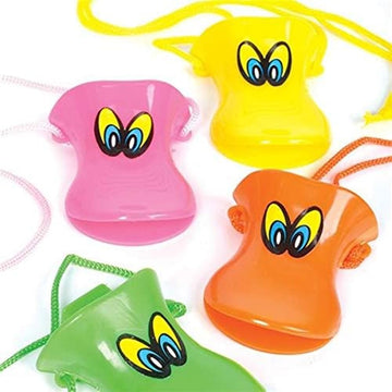 HAPPY DEALS ~ Duck Beak Quacker Whistle | 12 Pack | Bright Colors Novelty Toy with Eyes on Lanyards