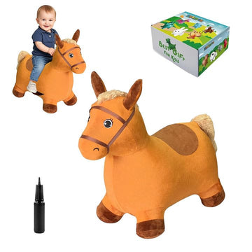 HotMax Brown Hopping Horse Toy, Removable Inflatable Plush Bouncy Horse for Toddlers, Outdoor Ride on Bouncy Farm Animals, Birth