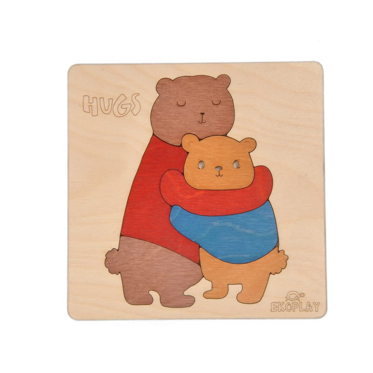EKOPLAYs Wooden Hugs Bear Puzzles for Kids, 7 Piece Jigsaw Puzzle for PreSchool Kids, Learning Educational Toys Gifts for Boys 