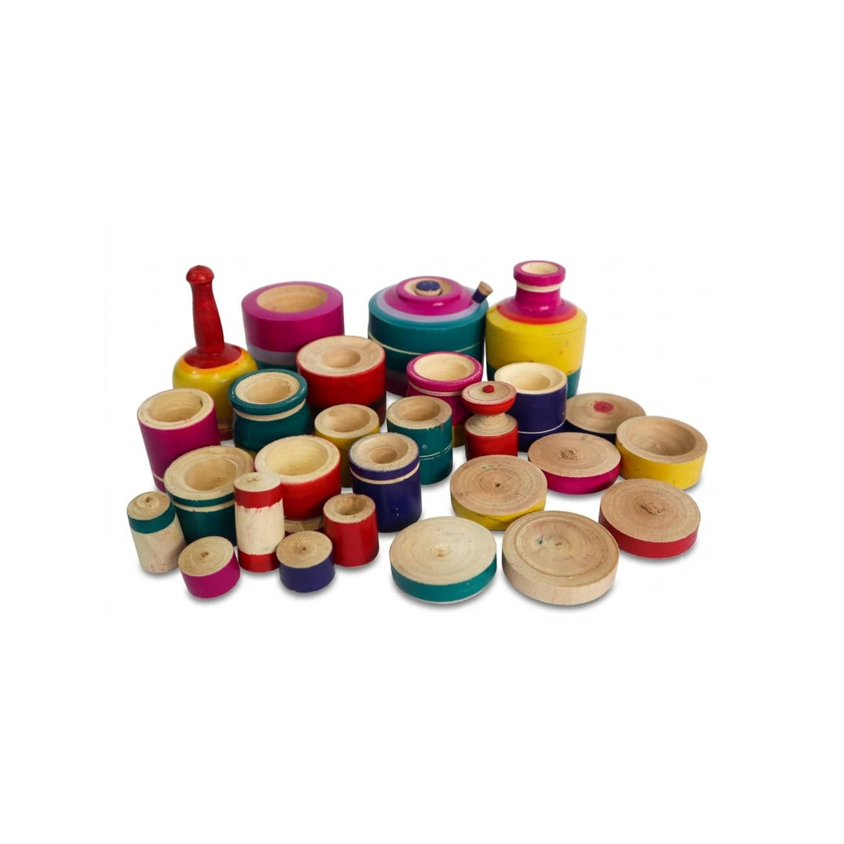 V K Kamalam Handmade Wooden Stacking Toy Set, Medium, Colorful, Montessori Learning, Skill Development, For Kids