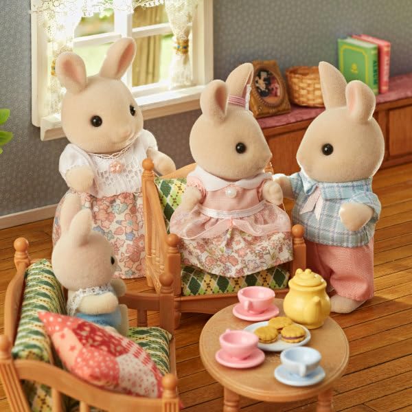 Calico Critters Milk Rabbit Family - Set of 4 Collectible Doll Figures, Plastic, Multicolor, Ages 3+ - Model CC2075
