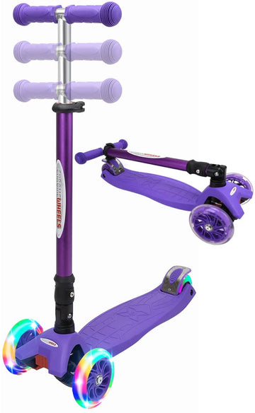 Chromewheels Scooters For Kids, Deluxe Kick Scooter Foldable 4 Adjustable Height 132Lbs Weight Limit 3 Wheel, Lean To Steer Led Light Up Wheels, Best Gifts For Girls Boys Age 3-12 Year Old, Purple