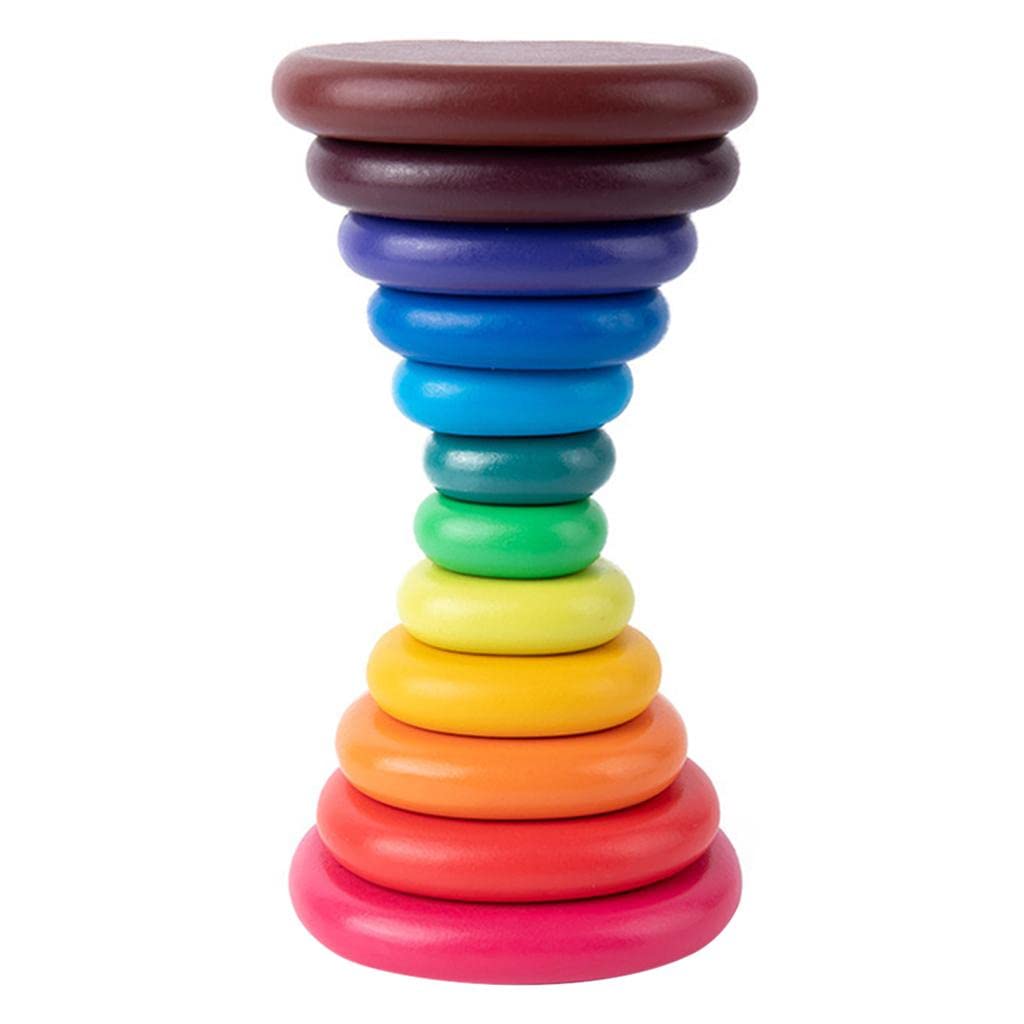 Urjix Wood Stacking Blocks Balancing Stone For Boy And Girl Fine Motor Skill Toy 12Pcs Rainbow
