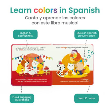 Binibi Spanish Musical Book Colors At The Birthday Party | Spanish Learning For Kids | Bilingual Children'S Book | Bilingual Boo