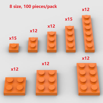 Classic Building Plate Assortment Pack, 100Pcs Orange Bulk Plates With 8 Size Base, Compatible With Lego Parts And Pieces, Build