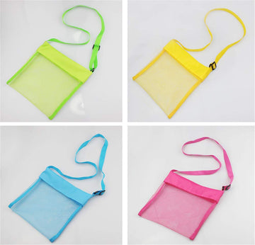 COTDINFORCA 5-PCS Colorful Mesh Beach Bags Sand Away Portable Foldable Sea Shell Bag with Adjustable Carrying Straps/Toy Storage
