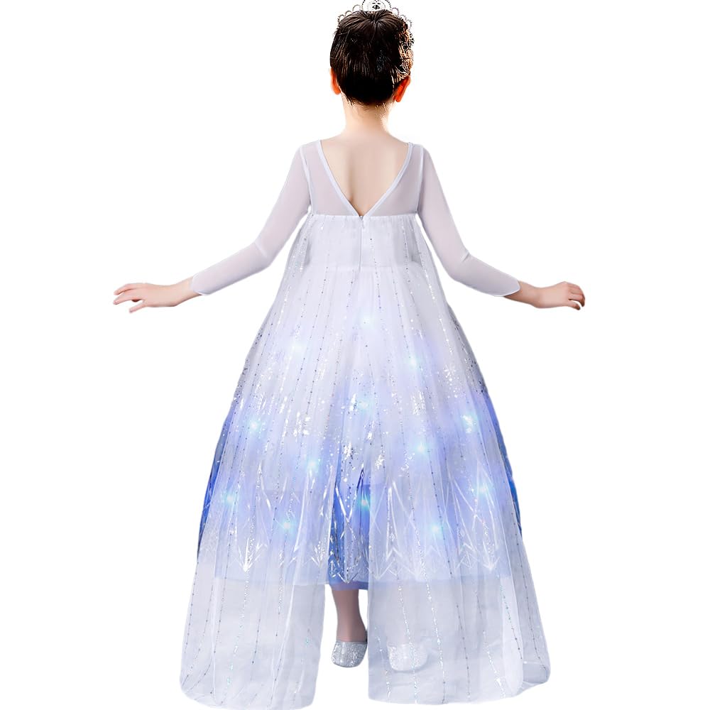 Latocos Light Up Elsa Costume For Girls Kids Princess Dress Up Cloths For Little Girls Birthday Halloween Cosplay