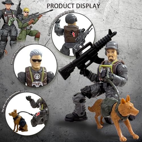 Baimiby Army Men 6 Pcs Soldier Toy Military Playset for Army Men Action Figure with  and 2 Police Dog Figures Army Toy Set Birthday Gift for Boys Age 4-7