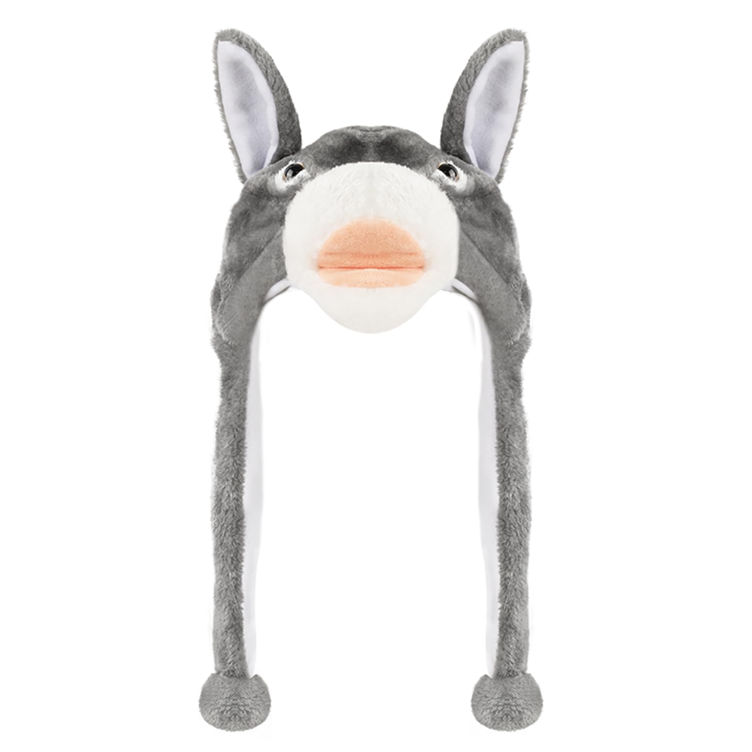 Funny Plush Animal Hat With Ear Flaps, Soft Fleece Hats Cute Bunny Cap For Kids Women Girls Cosplay Party (Donkey) Multi-Colored