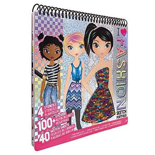 Fashion Angels Fashion Design Sketch Portfolio - Sketch Book for Beginners, Sketch Pad with Stencils and Stickers for Kids 6 and