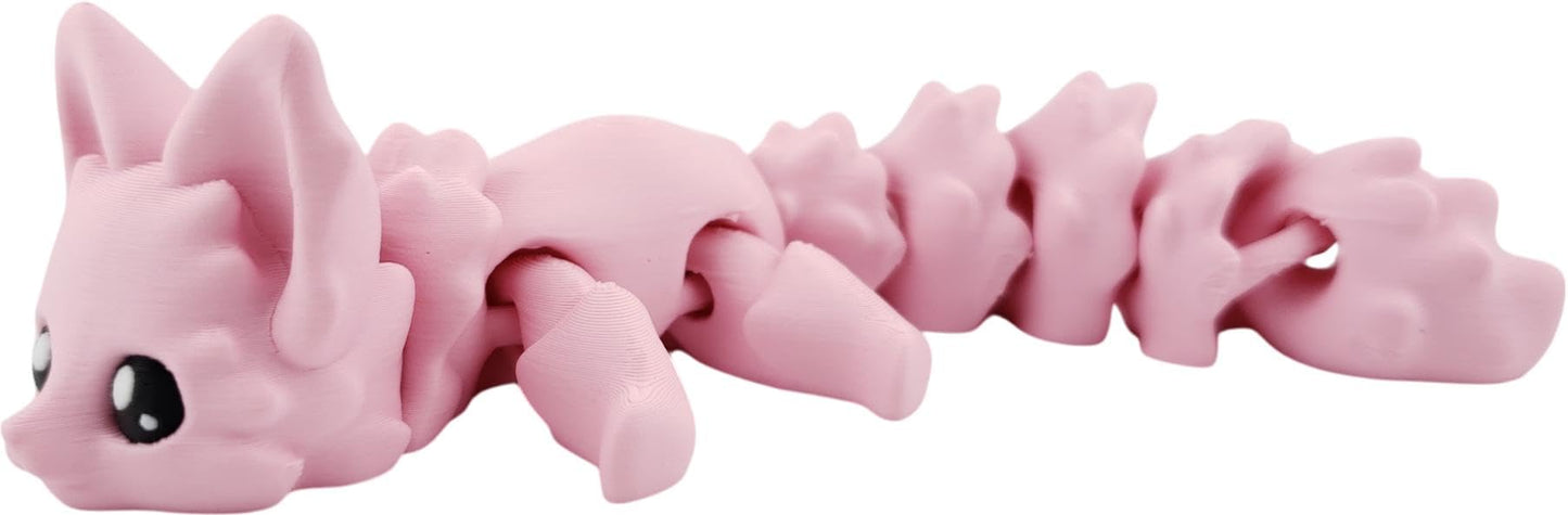 Cute Fox Desk Buddy, Articulated 3D Printed Fidget, 7.5 Inches, Authorized Seller (Pastel Pink)