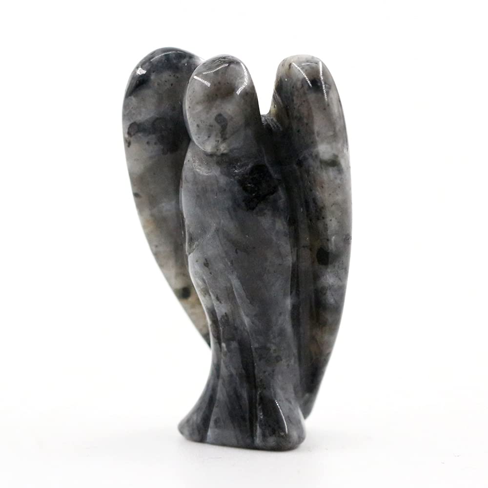Ouubuuy Larvikite Crystal Angel Figurines Statues 4 pcs Natural Gemstone Carved Pocket Guardian Angel 1.5 inch for Healing Reiki