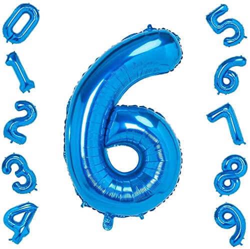 Atpata Funky Blue Number Foil Balloons for Numeric Milestone Parties (40 INCH, 6)