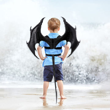 Crtepst Dragon Costume For Kids Boys Girls, Dragon Wing Tail Mask Set,Halloween Dinosaur Cosplay Set For Child (Black)