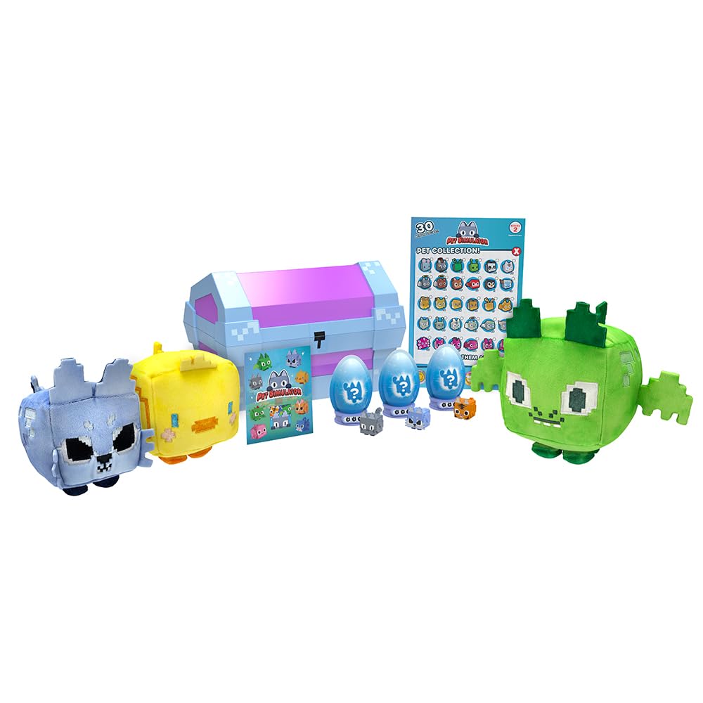 Pet Simulator Pixel Chest Ultimate Bundle - 12" Chest with 11 Items, Cyan/Purple, Model HB1811, Includes DLC