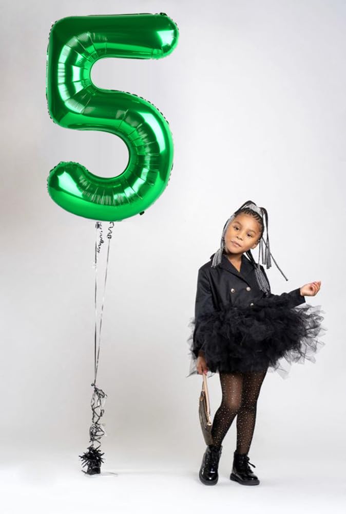 Dark Green Number 5 Balloon 40 Inch For Boy Girl Birthday Party Decorations, Five Year Old Balloon Decorations, 5 15 Number Ball