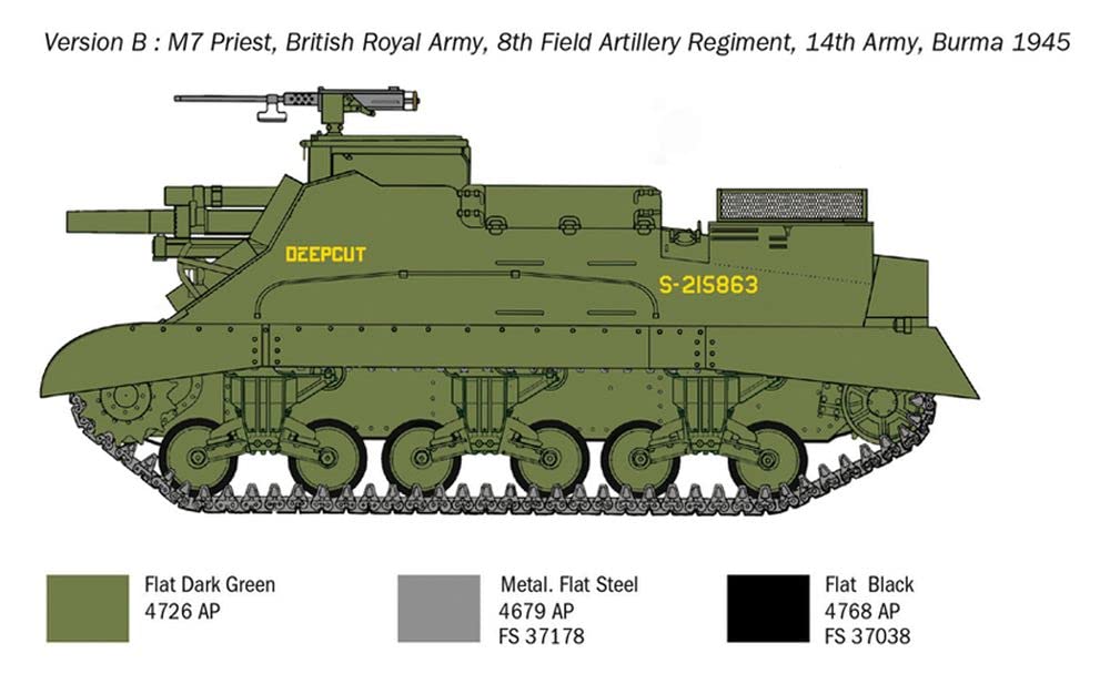 Italeri 6580S 1:35 Us M-7 Priest Howitzer Self-Prop, Construction, Standing Model Making, Crafts, Hobby, Gluing, Plastic Kit, Navy Green