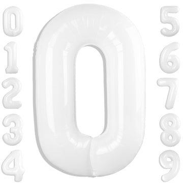 White Balloon Number 0 Birthday Balloon 40 Inch, Large Giant Jumbo Mylar Foil Helium Balloon For 2025 10 20 30 40 50 60 70 80 90