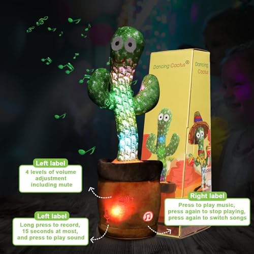 Emoin Dancing Talking Cactus Toy for Baby Boys Girls Gifts Dancing Cactus Singing Mimicking Recording Repeating What You Say Baby Toys