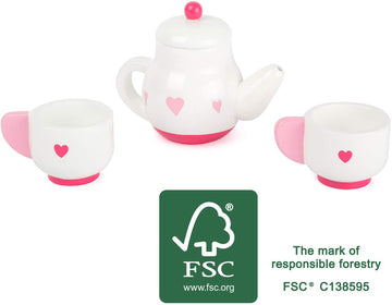 Small Foot Wooden Toys Tea Time Playset Includes Tea Pot With A Removable Lid And Two Tea Cups For Play Kitchens Designed For Ch
