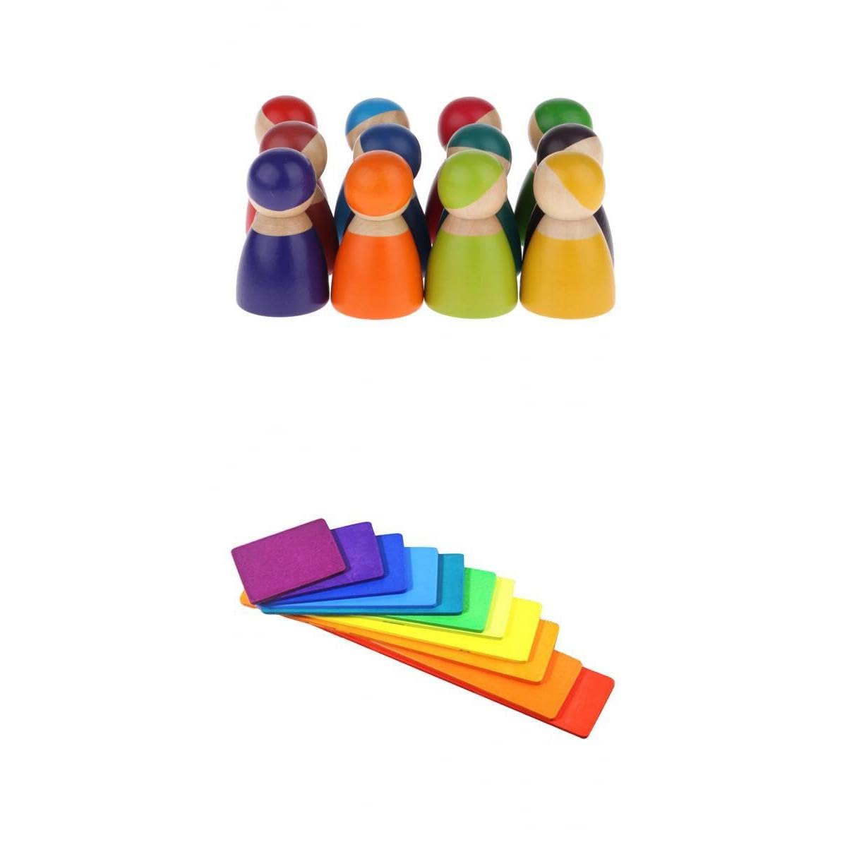 MERISHOPP Handmade Wooden Rainbow Building Blocks Board with Peg Dolls Montessori Toy | Toys & Hobbies | Preschool Toys & Preten