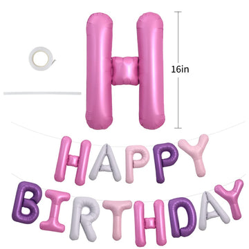 Toniful Happy Birthday Balloons Banner With Ribbon Straw, 16 Inch Mylar Foil Letters Birthday Sign Banner Balloon Bunting Reusab