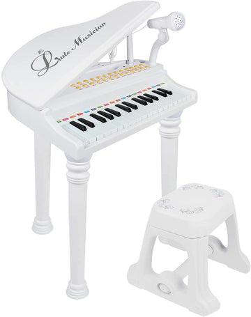 Love&Mini Piano Toy Keyboard White 31 Keys For Age 2+ Year Old Girls Boys Birthday Gifts, Kids Keyboard Toy Instruments White Piano With Microphone And Stool