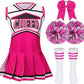 Lmyove Classic Rose-Red 5-Piece Cheerleading Set For Kids - Includes Top, Skirt, Pom Poms, Headband, And Socks,10-11Y