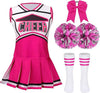Lmyove Classic Rose-Red 5-Piece Cheerleading Set For Kids - Includes Top, Skirt, Pom Poms, Headband, And Socks,3-4Y